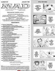 MAD #292 contents page